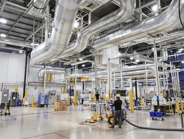 Northborough Air Duct Cleaning team performing comprehensive industrial duct cleaning at a large facility in Northborough